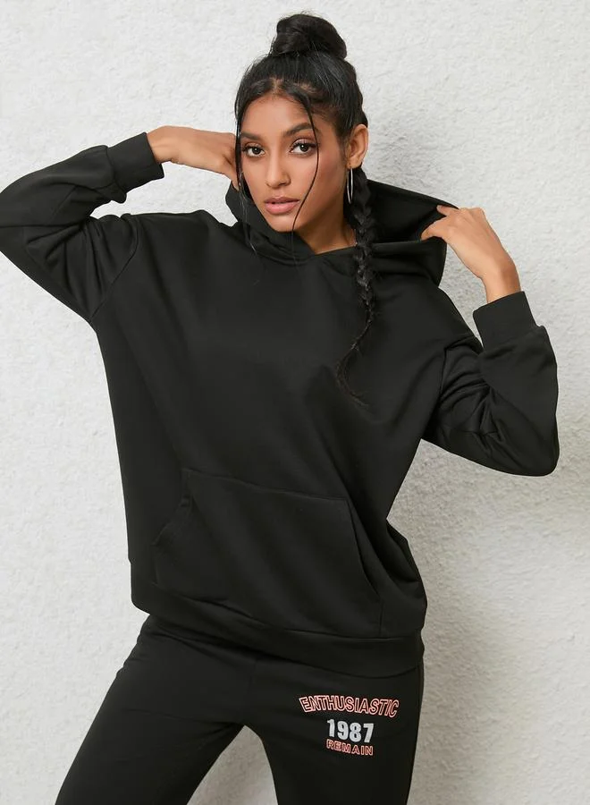 Take Two Women Black Hoodie and Printed Joggers Co-Ords